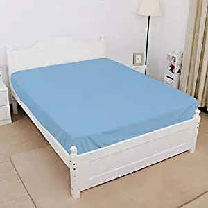 Exotic linen 1 PC Bedding Fitted Sheet 400 TC 100% Cotton Super Soft Long Staple, Italian Finish Fitted Sheet fits Upto 6" deep Pocket Mattress Short-King Size, Light Blue Solid