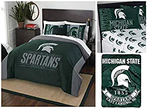 Northwest NCAA Michigan State Spartans 8pc Ensemble: Includes Full/Queen Comforter, 2 Shams, Full Flat Sheet, Full Fitted Sheet, 2 Pillowcases, and Throw