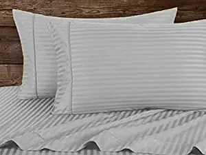 4 PC Bedding Sheet Set 6-10" Deep Pocket 400 TC 100% Cotton for RV- Trucks, Campers, Airstream, Bus, Boat and motorhomes Easy to fit in RV-Mattress Light Grey Stripe(48 x 80) RV Three Quarter