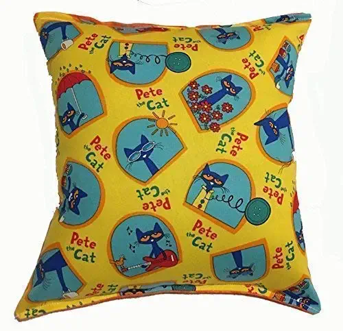 Pete The Cat Pillow Story Book Cat Pillow 10 inches by 11 inches Handmade Hypoallergenic Cotton with Flannel Backing Ideal for Gift and Multiple Uses