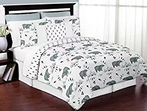 Sweet Jojo Designs 3-Piece Bear Mountain Watercolor Boy Full/Queen Kid Childrens Teen Bedding Comforter Set