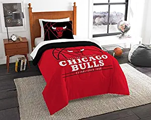 Chicago Bulls - 2 Piece TWIN Size Printed Comforter Set - Entire Set Includes: 1 Twin Comforter (64”x86”) & 1 Pillow Sham - NBA Basketball Bedding Bedroom Accessories