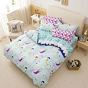 Sandyshow 3PC Mermaid Bedding For Girls Children Full/Queen Microfiber Duvet Cover Set