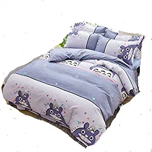 KFZ Hydro Cotton Bed Set Twin Full Queen King Set Duvet Cover Flat Sheet Pillowcase No Comforter HDD Big Fish Totoro Cat Monkey Rabbit Design Sheet Sets (Rainbow Totoro, Grey, Queen 78"x91")