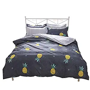 Kimko Pineapple Bedding Set - Soft Bedding Duvet Cover - Yellow Pineapple Dark Cover Hypoallergenic,Breathable-NOT COMFORTER-4Pcs -1 Duvet Cover Set + 1 Flat Sheet + 2 Pillowcases(# Pineapple, Twin)