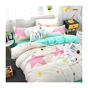 KFZ Magic Star Bed Set Twin Duvet Cover Set Comforter Cover Set [ Beddingset - 60"x80"Duvet Cover, Flat Sheet, Pillow Cases. No Comforter] Star Theme, Quality Microfiber, Soft, for Kids Adults Teens