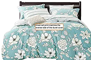 Swanson Beddings Blue Floral 100% Cotton Sheet Set : Fitted Sheet, Flat Sheet and Two Matching Pillowcases (King)