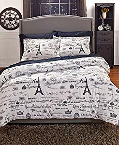 Paris Twin Comforter Set - Two-Piece Printed Down Alternative Bedding, Sham