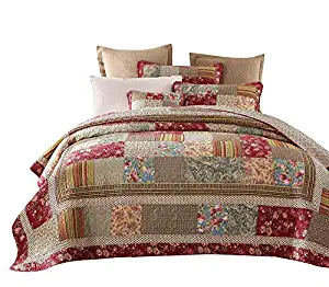 Tache 3 Piece Cotton Charming Fairytale Tea Party Country Cottage Patchwork Quilt Bedspread Set, Queen