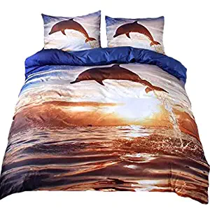 Suncloris,3PC Jumping Dolphin,Twin Size,Bedding Sheet Sets,Included:1Duvet Cover,1Flat Sheet,1Pillowcase(no Comforter Inside) (3PC, Twin)