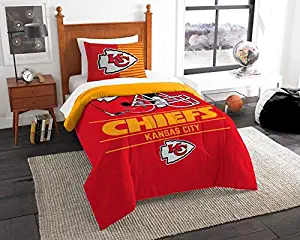 Kansas City Chiefs - 2 Piece Twin Size Printed Comforter Set - Entire Set Includes: 1 Twin Comforter (64”x86”) & 1 Pillow Sham - NFL Football Bedding Bedroom Accessories