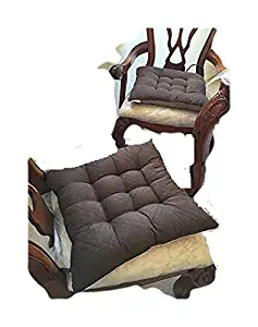 Large Size Set of 4 Brown Soft Micro Suede Fully Quilted Dining Chair Cushion Pads 18x18"