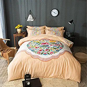 LELVA Bohemian Style Bedding Set Floral Design Bedding Set 4 Piece Cotton boho Ethnic Style Bedding Duvet Cover Set Full King (Full`, D)