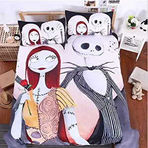 Sharper Glory Nightmare Before Christmas Linen Duvet Cover Set Soft Breathable Cover Set Bedding Sets(1 Duvet Cover + 2 Pillow Shams) no Comforter (Twin)