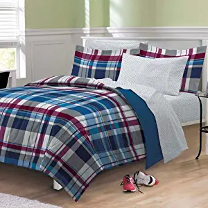 My Room Varsity Plaid Ultra Soft Microfiber Comforter Bedding Set, Multi-Colored, Twin