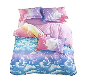 LemonTree 3D Girls Comfortable Rainbow Sky Clouds Printing Bedding Sets 4pcs Queen