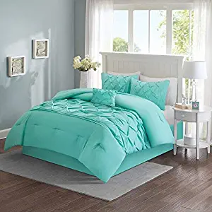 Comfort Spaces Cavoy Ultra Soft Hypoallergenic Microfiber Tufted Pattern 5 Piece Comforter Set Bedding, Queen, Aqua