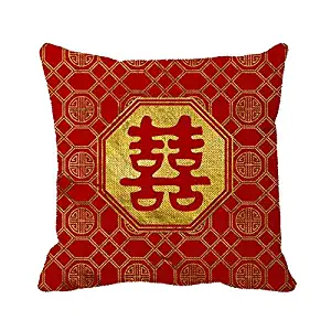 Julyou Pillowcase Double Happiness Feng Shui Symbol Outdoor Pillow Cover for Bedroom Or Sofa