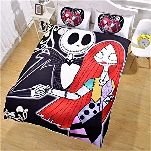 StarFashion 1 Set 3D Nightmare Before Christmas Jack Sally Duvet Cover Set Soft Bedding Cover Set Design, 3 PCS No Comforter(1 Duvet Cover+2 Pillow Shams) (Twin)