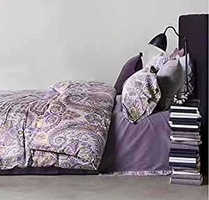 LELVA Purple Bohemian Bedding Set Boho Bedding Ethnic Style Bedding Paisley Bedding Egyptian Cotton Bedding Full Queen King (Full, Fitted Sheet)