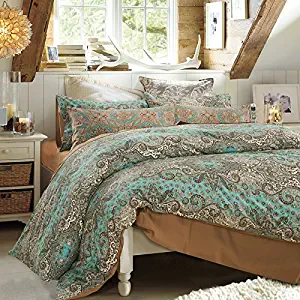 LELVA 4 Piece Paisley Printed Pattern Bedding Bohemian Style Bedding Boho Duvet Cover Set (King, B)