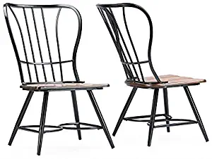 Baxton Studio Longford Dark-Walnut Wood and Black Metal Vintage Industrial Dining Chair (Set of 2)