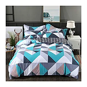 KFZ 100% Organic Cotton Bedding, Full/Queen Size Duvet Cover Set, Teal Geometric Pattern 3 Pieces Bed Set with 1 Comforter Cover + 2 Pillowcases