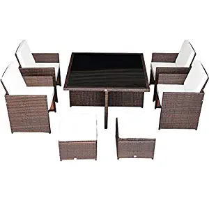 Outsunny 9-Piece Outdoor PE Rattan Wicker Nesting Patio Dining Table Set