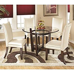 Ashley Charrell 5 Piece Glass Round Dining Set in Ivory