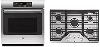 GE 2 Piece Kitchen Appliance Package with JK3000SFSS 27" Electric Single Wall Oven and JGP5030SLSS 30" Gas Cooktop in Stainless Steel