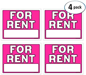 for Rent Signs, 11 x 14 Inch, Neon Fluorescent Pink, Pack of 4