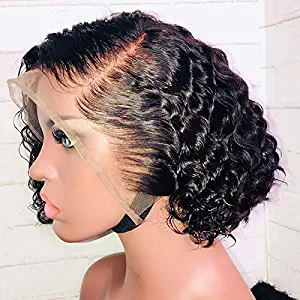 13x6 Short Wig Curly Brazilian Remy Hair 130% Lace Front Wigs Human Hair Wigs Glueless with Baby Hair (12 inch, Lace Front Wig)