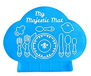 Giggle Burp Majestic Blue Suction Portable Placemat For Toddlers - Toddler Placemats To Stick To Table - Baby Placemat for Restaurant - Roll Up Non Slip Suction Washable Dinner Place Mat With Food Cat