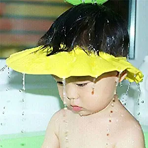 iBePro® Baby Safe Shampoo Shower Bathing Protection Soft Shower Cap Hat Wash Hair Shield for Children Kids to Keep The Water Out of Their Eyes & Face (Yellow)