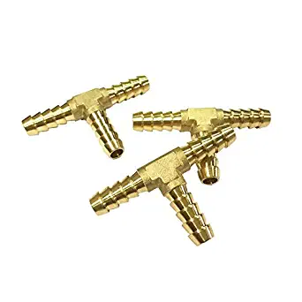 NIGO 3-Way Tee Brass Hose Fitting (3, 1/4" x 1/4" x 1/4" Barb)