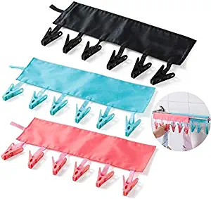 T&B Bathroom Racks Cloth Hanger Clothespin Travel Portable Folding Cloth Socks Drying Hanger with 6 Clips Pack of 3