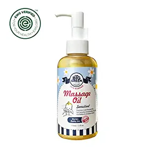 BIGGREEN - Sensitive Massage Oil - Baby Organic Oil - Cold Pressed-Non Toxic-No Mineral Oil-All Skin Types-Lavender Essential Oil 4.5 fl oz.