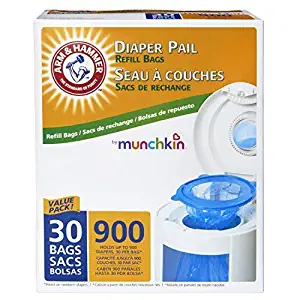 Munchkin Arm & Hammer Diaper Pail Snap, Seal and Toss Refill Bags, 900 Count, 30 Pack
