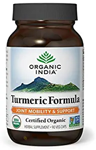 ORGANIC INDIA Natural Turmeric Root Veg Capsules, USDA Certified Organic, High Bioavailability Formula, 90 Capsules.