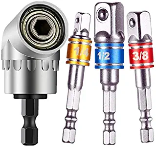 Impact Grade Driver Sockets Adapter Extension Set Drill Bit 3Pcs1/4 3/8 1/2" Universal Socket Adapter Set and Right Angle Drill 105 Degree Right Angle Screwdriver set Drill Hex Bit Socket Adapter,Cr-V