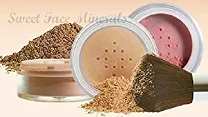 4pc (LIGHT TAN) KIT w/KABUKI BRUSH Mineral Makeup Matte Loose Powder Foundation Concealer Blush Long Lasting Bare Face Cosmetics