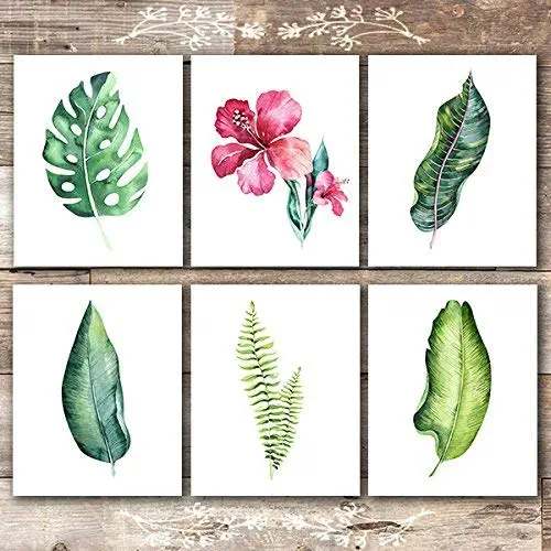 Botanical Prints Wall Art - Tropical Leaves Wall Decor Art Prints - (Set of 6) - Unframed - 8x10s