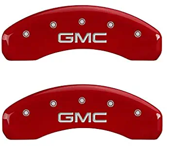 MGP Caliper Covers 34208SGMCRD, Caliper Cover Compatible With GMC, Engraved Caliper Cover with Red Powder Coat Finish and Silver Characters, 4 Pack