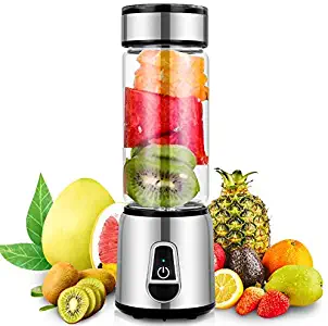 Smoothie Blender Cup,LINBO Portable Blender Juicer Cup, Multifunctional Small Blender for Shakes and Smoothies,Usb Rechargeable, Stainless Steel, Borosilicate Glass