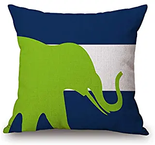 Throw Pillow Cover 18 x 18 Abstract Geometric Stripes Cute Cartoon Elephant Navy Lime Spring Summer Home Decor Invisible Zipper Durable Decorative Cushion Cover Pillow Case Sofa Couch Bed Living Room