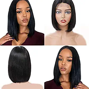 4x4 Lace Front Short Bob Wigs Brizilian Human Hair Lace Front 130% Density Virgin Human Hair Straight Hair Natural Color (8, bob)