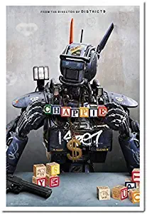 Chappie Movie One Sheet Poster Cork Pin Memo Board White Framed - 96.5 x 66 cms (Approx 38 x 26 inches)