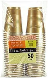 Hanna K. Signature Collection 50 Count Plastic Cup, 18-Ounce, Gold