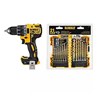 DEWALT 20V MAX XR Brushless Drill/Driver with Tool Connect Bluetooth - Bare Tool (DCD792B) with DEWALT DW1361 Titanium Pilot Point Drill Bit Set, 21-Piece