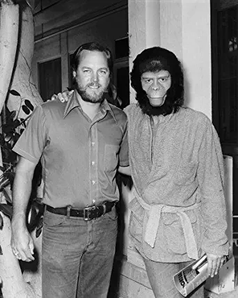 Planet of the Apes Roddy McDowall posing with make up artist 11x14 Promotional Photog